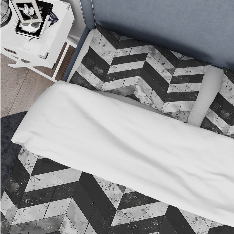 Ensemble de housse de couette moderne noir et blanc Herringbone, Housse de couette très grand et 2 très grandes t