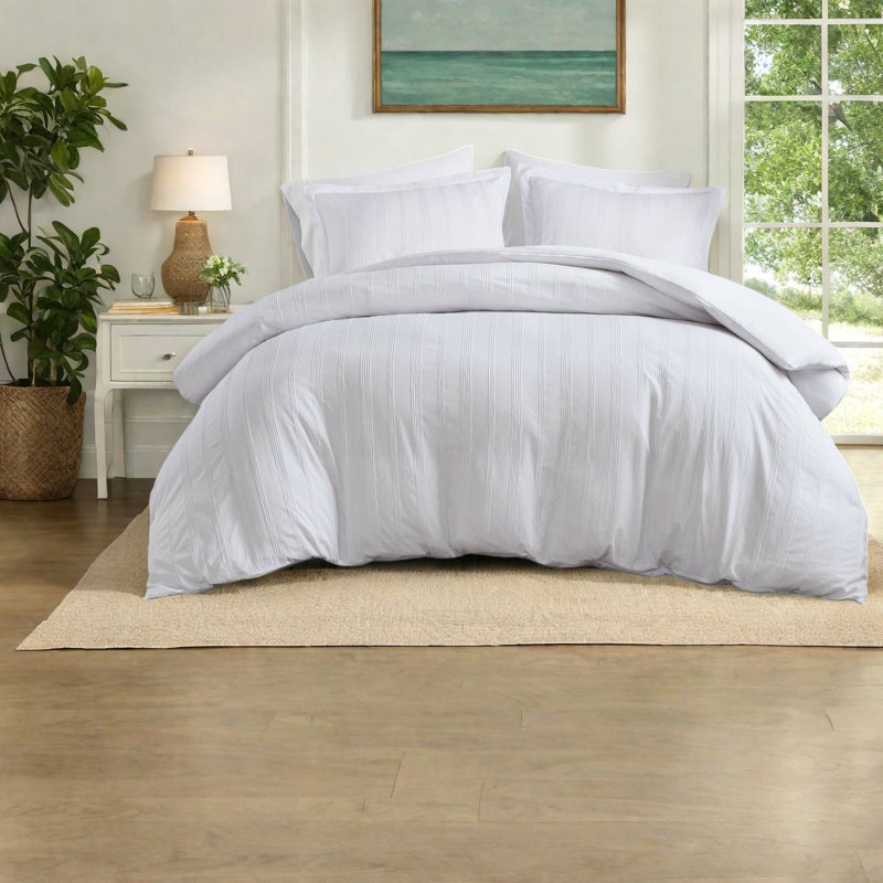 Elegant Woven Striped Cal King Bedding Sets, Polyester, Modern Style For Home