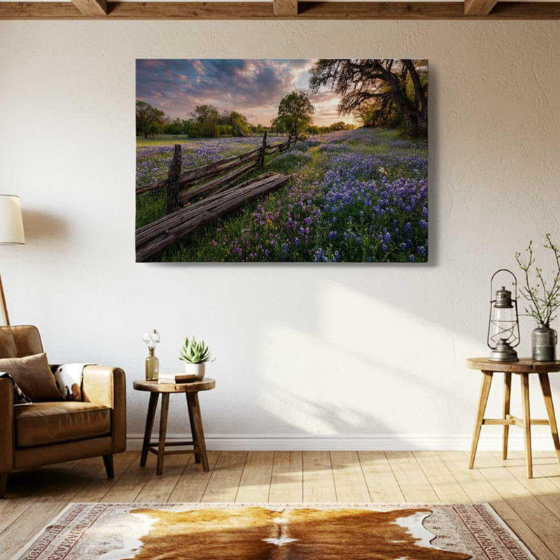«Texas Bluebonnet Field», reproduction d'art sur toile - ferme rustique, H 20 po x l 30 po