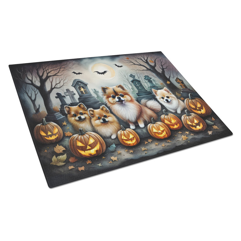 Pomeranian Spooky Halloween Glass Cutting Board Large