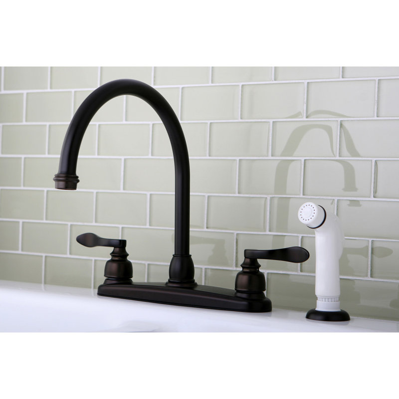 Robinet de cuisine à poignée double avec jet latéral NuWave French, Bronze frotté à l'huile / blanc