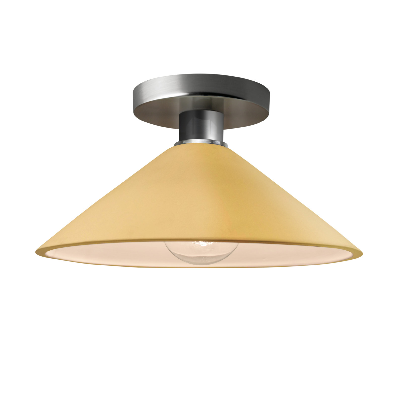 Single Light Ceramic Semi Flush Mount, Muted Yellow, Brushed Nickel, LED (Integrated)