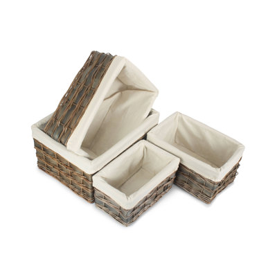 Wicker 4 Piece Lined Scandi Style Storage Basket Set