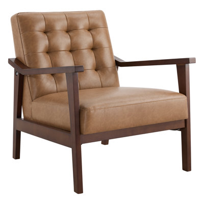 Lemley Mid Century Solid Wood Accent Chair Upholstered Armchair