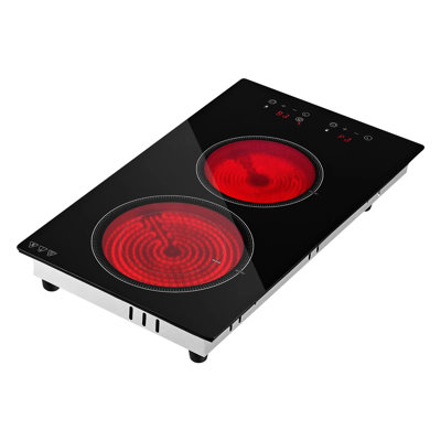 Plaque de cuisson électrique, 12 po, 2 brûleurs, surface de cuisson portative en céramique 1800 W, commande tactile, 9 niveaux de chaleur, 120 V