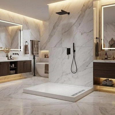 Plateau de douche blanc durable avec plancher texturé et couvercle de drain carré