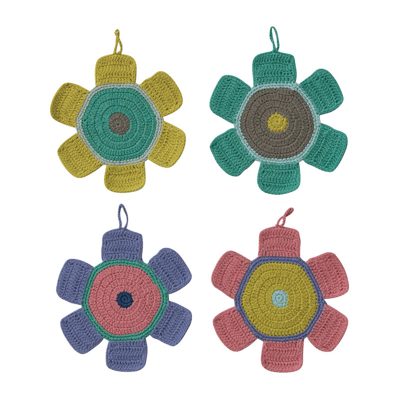 Cotton Crocheted Flower Shaped Pot Holder Set