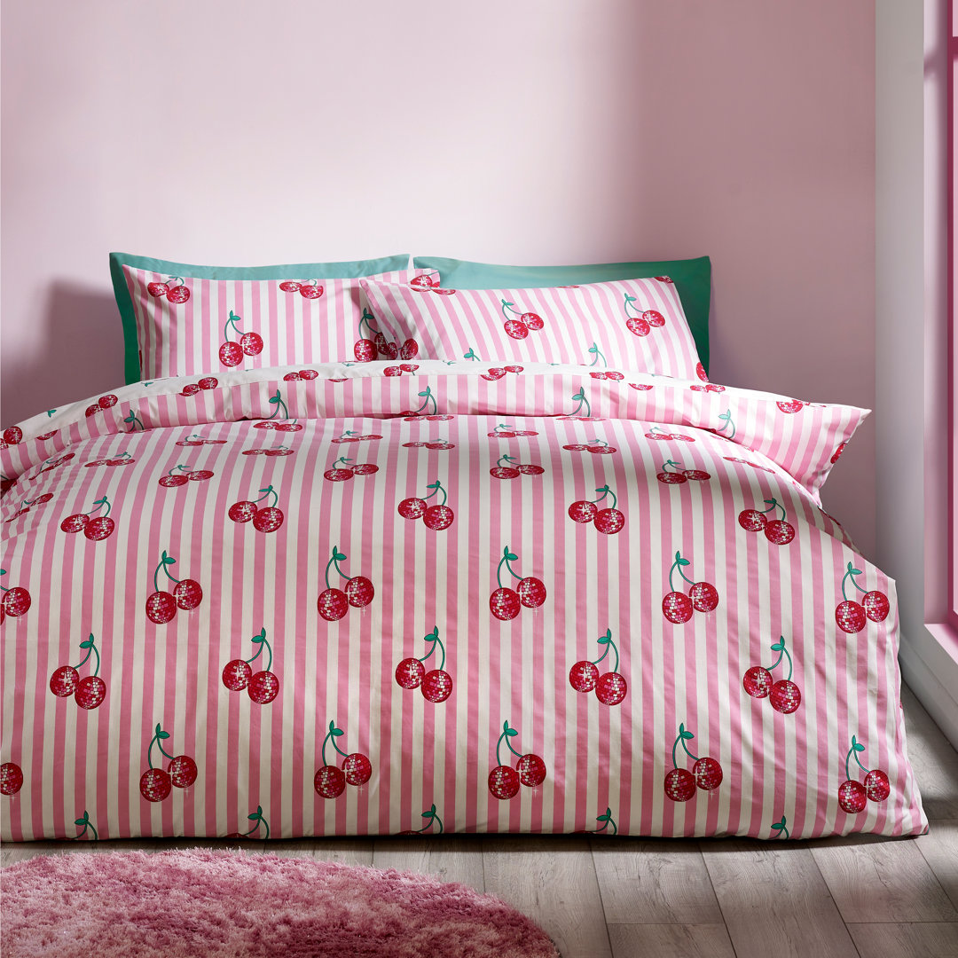 Disco Cherries Stripes Reversible Duvet Cover Set