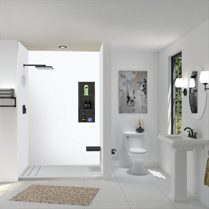 White Velvet 96" x 60" Solid Surface Shower Wall Kit