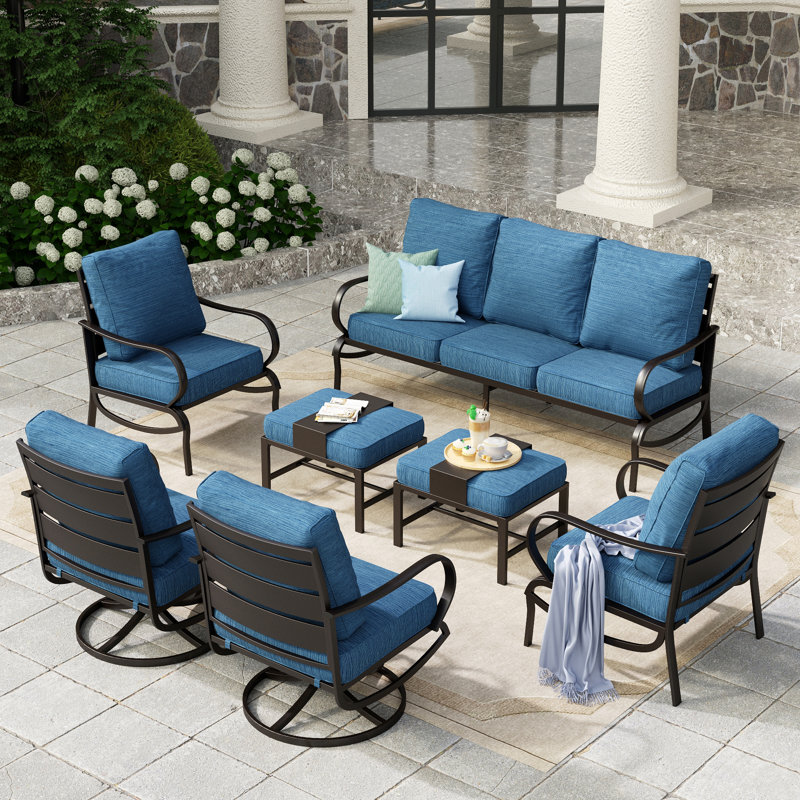 Ensemble de conversation pour patio à 9 places Tapasi avec chaises longues pivotantes et table de foyer optionnelle, Non