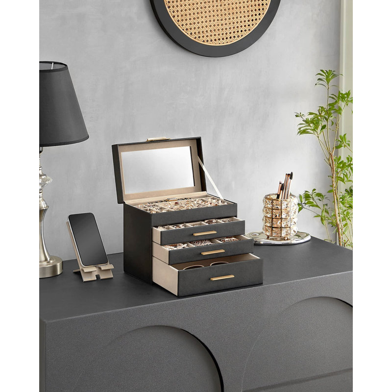 Wood Jewellery Box +, Black/Golden