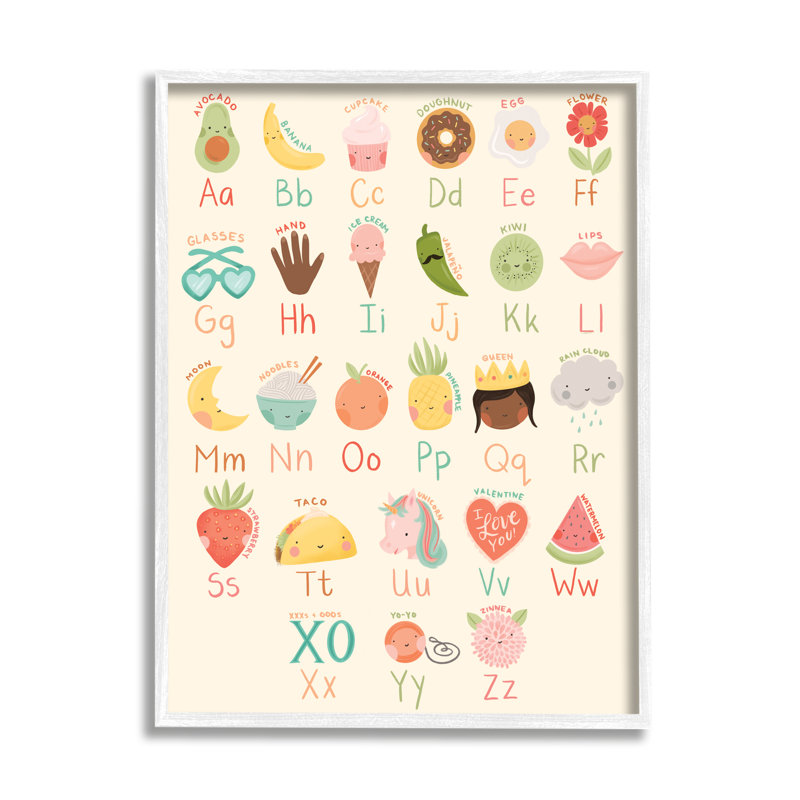 Charmante charte alphabet, desserts, reine du taco, licorne, Giclée encadrée blanc bord de mer, H 14 po x l 11 po
