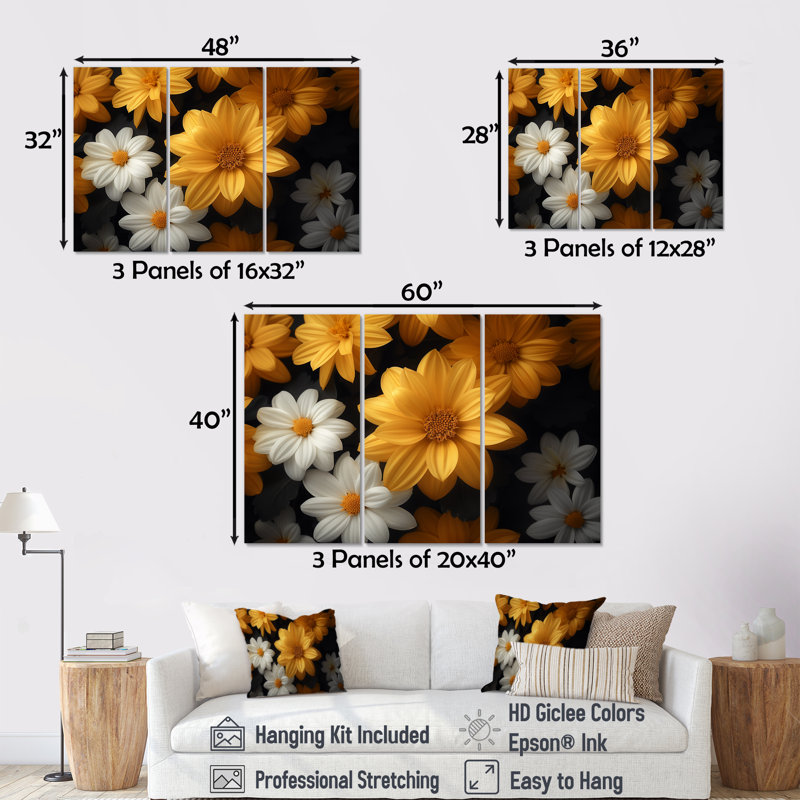 Yellow White Fragrant Fusion Mums I - Mums Wall Decor Set, 40"H x 60" W x 1" D