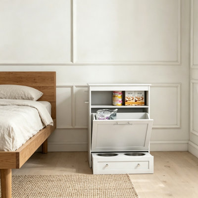 Meuble de rangement pour distributeur de nourriture pour animaux, PE, PP, 1 ensemble, blanc, rangement intégré, facile à nettoyer