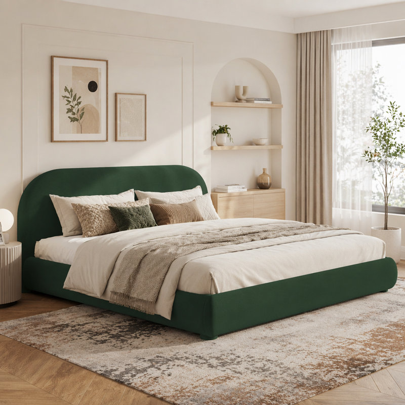 Lit tapissier simple avec lit double moderne, Très grand lit, Vert