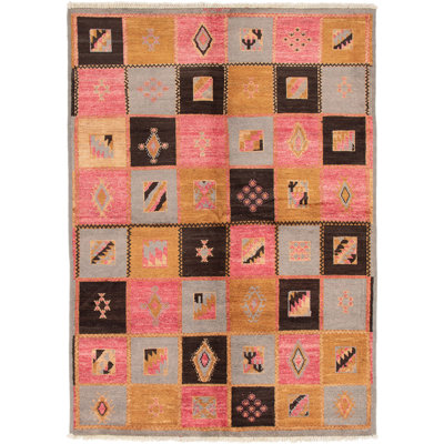 Tapis de bois one-of-kind-noué la 2010 shalimar rose foncé/brun clair 6 pi 3 po x 9 pi laine 2 po Céline