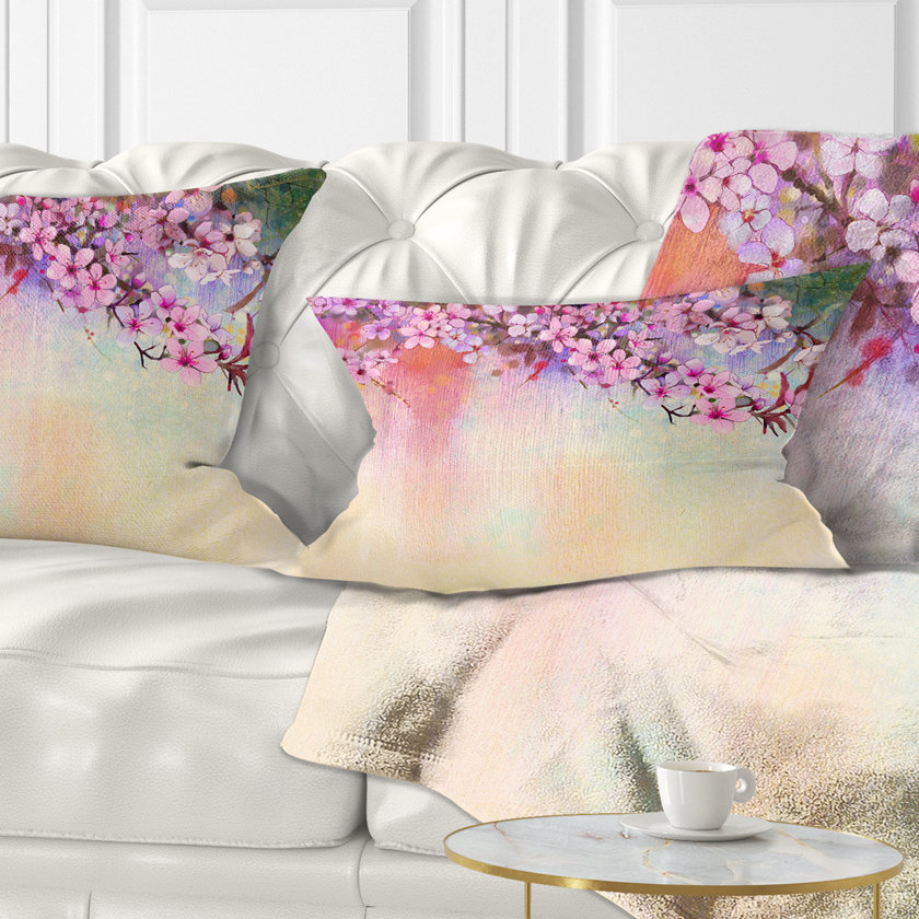 Watercolor Cherry Blossoms - Floral Printed Throw Pillow Design Art 