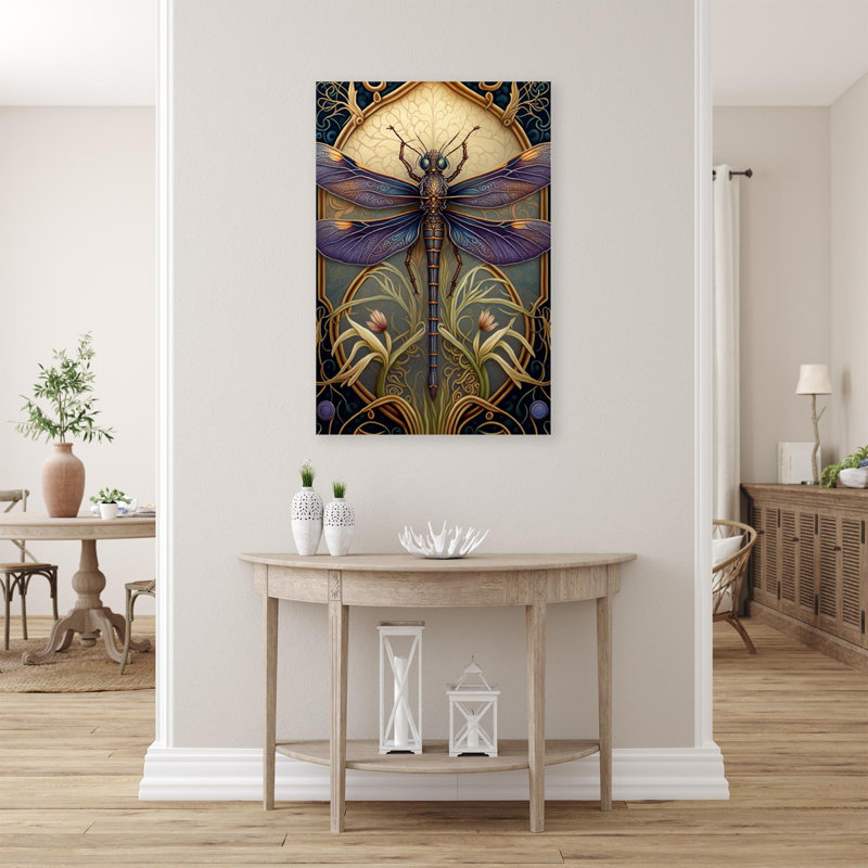 Iris et libellule - impression sur toile tendue, H 20 po x L 16 po x l 1,25 po