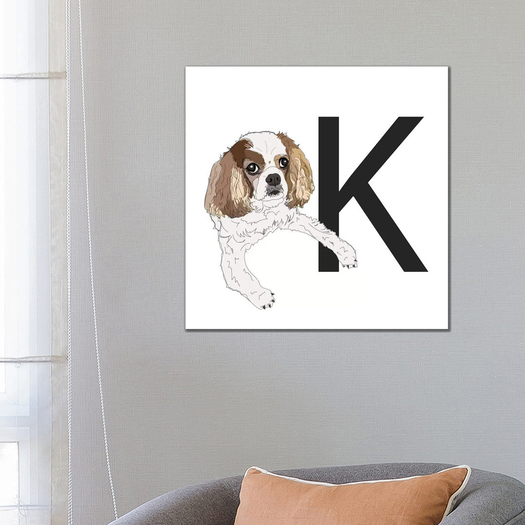 K Is For King Charles Cavalier von Sketch And Paws - Gallery-Wrapped Canvas Giclée on Canvas