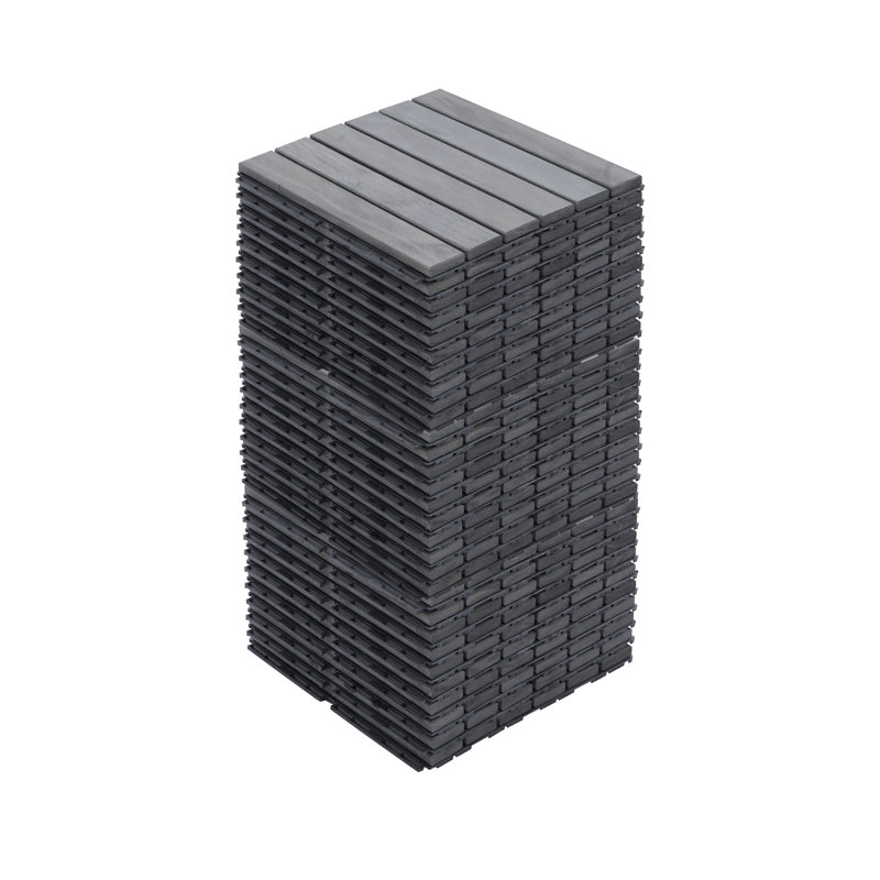 30 tuiles de terrasse à motif à rayures imbriquées, plancher carré en bois franc d'acacia gris clair 12 po x 12 po pour patio, banc, bord de piscine, ...