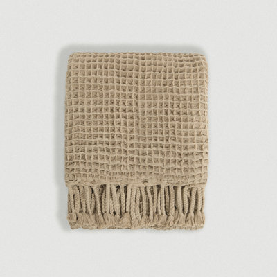 Sand Waffle Weave Throw Blanket