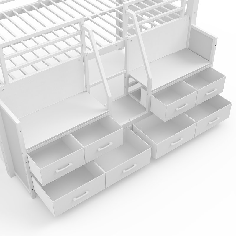 Twin Size Low Loft Bed with Led Lights and Storage Drawers for Small Spaces, Kids Metal Loft Bed Frame with Shelves and Guardrails for Teens, No Box Spring Needed and Easy Assembly, Light White