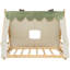 Lit de cabane en bois avec tente de jeu en tissu et guirlande lumineuse suspendue, blanc