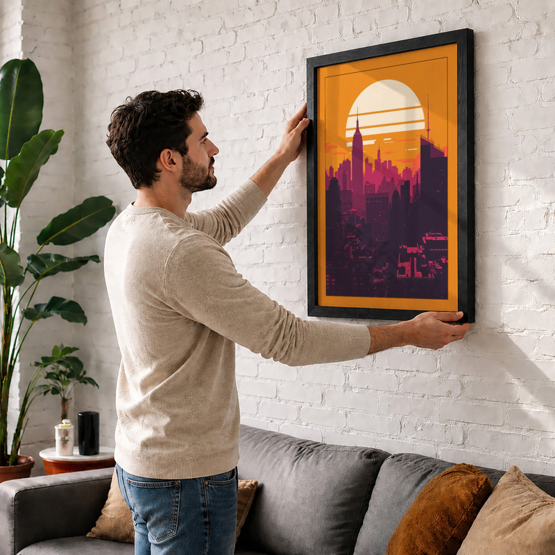 Sunset Over The City Modern - Print, A4 - 29.7 x 21.0 cm, White