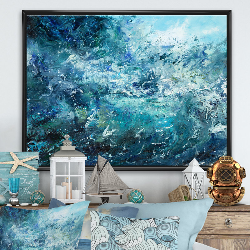 Balfor Wild Blue Ocean Waves V - peinture sur toile, H 30 po x l 40 po, Toile encadrée, Noir