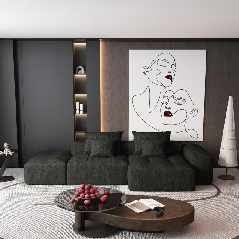 Modern Sectional Sofa, 4, Black Chenille