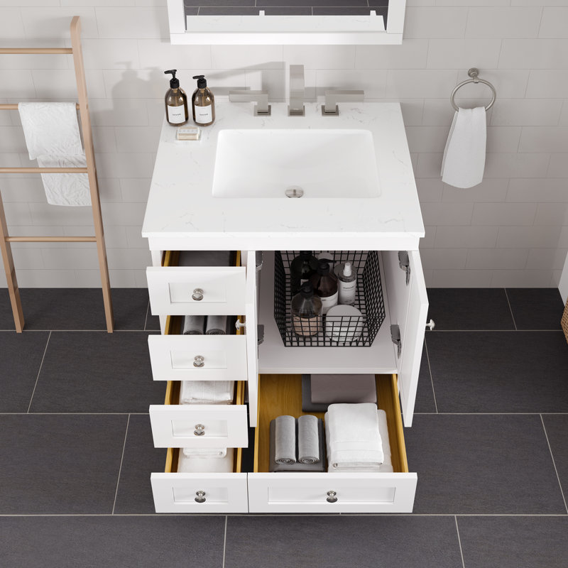 Acclaim 30 In. White Single Sink Bath Vanity With Carrara Quartz Top And Undermount Porcelain Sink, 30", Widespread