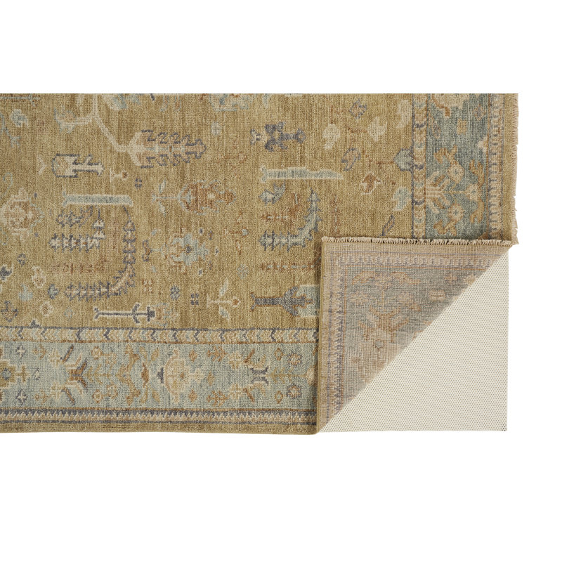 Carrington Wool Oriental Area Rug in Gold, Rectangle 11'6" x 15'