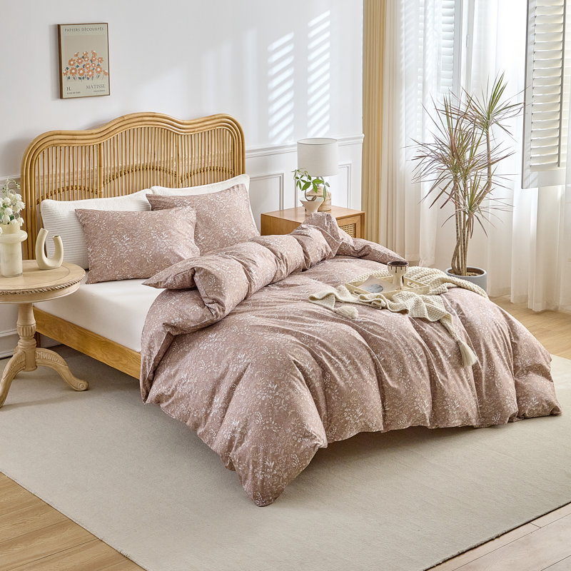 3-Piece  100% Cotton Wildflower Pattern Duvet Cover Set, Khaki, Twin Xl Duvet Cover + 2 Standard Pillowcases