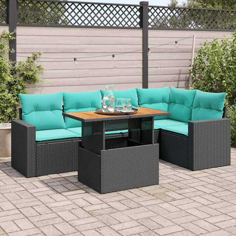  Ensemble de canapé de patio 6 pièces avec coussins en rotin de polyester