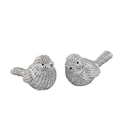 Set Of 2 Assorted Style White Washed Bird Figurines