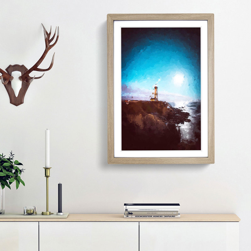 Pigeon Point Lighthouse - Picture Frame Graphic Art Print, 87cm H x 62cm W x 2cm D, Oak Framed