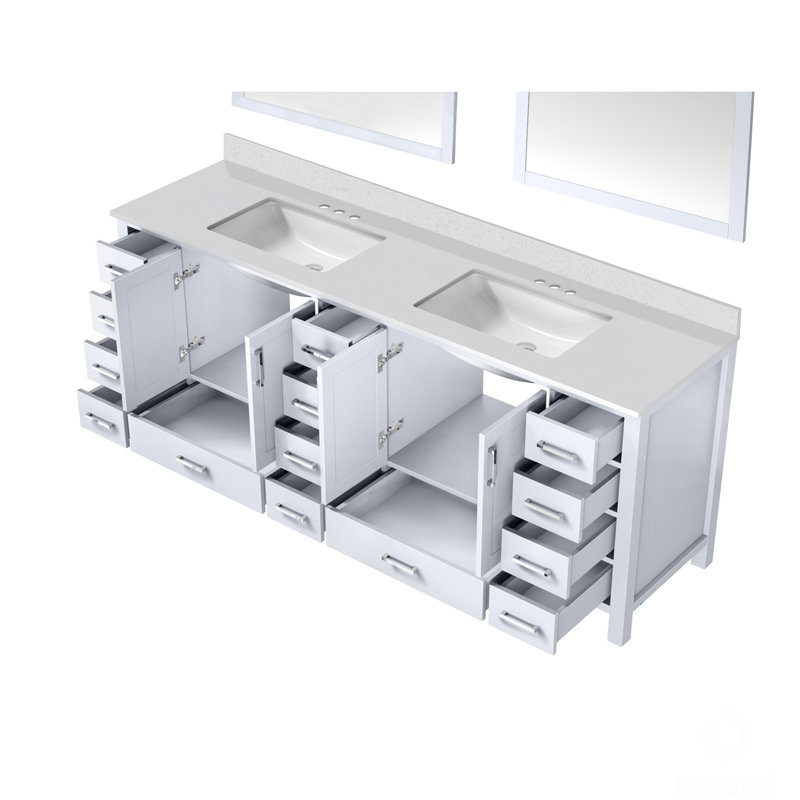 Jacques 84 in. W x 22 in. D Double Bath Vanity, and 34 in. Mirrors, White, White Quartz