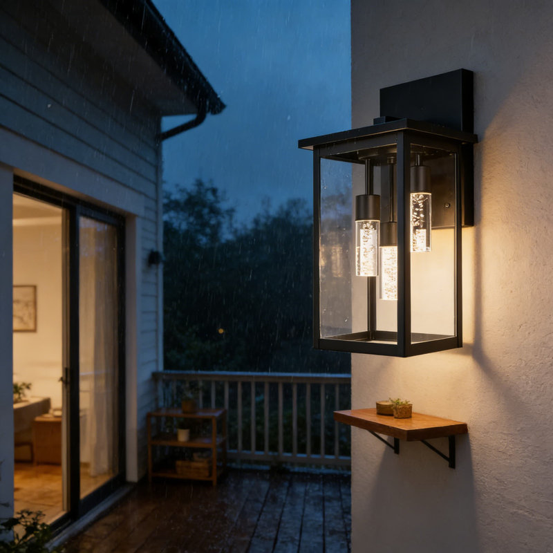 3-Light Dimmable LED Outdoor Wall Sconce With Crystal Bubble Column, 5 Adjustable Color Temperatures, IP44 Waterproof For Porch, Patio, Garage, And Indoor Spaces