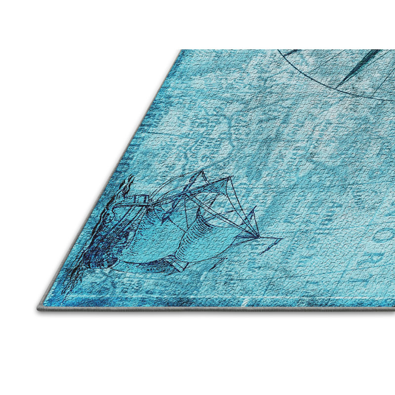 Tapis bleu en laine, Rectangle 2 pi x 3 pi