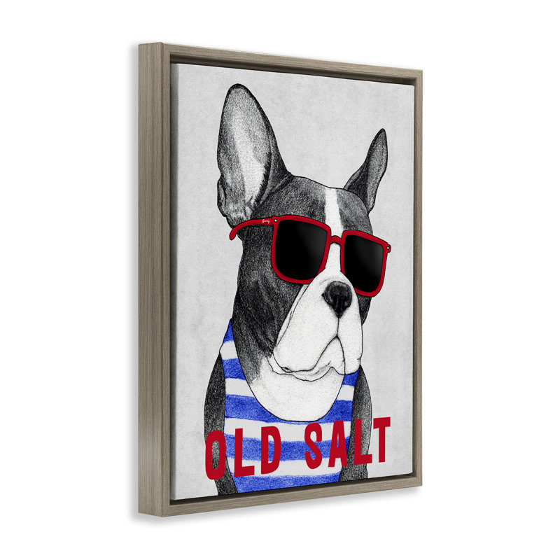 Cadre flottant Old Salt Summer Frenchie, design par Barruff, H 31 po x l 25 po, Montalcino orme flottant encadré