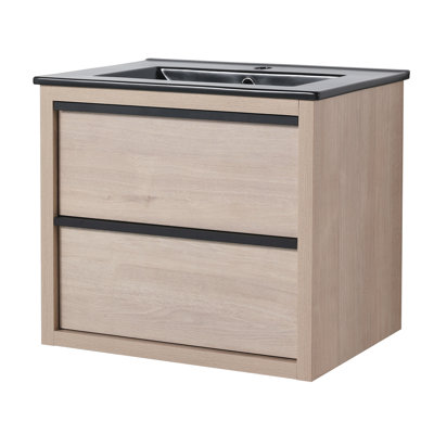 Meuble-lavabo 24 po avec lavabo en céramique noire et 2 tiroirs