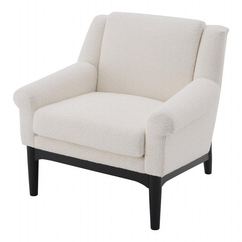 Mid-Century Modern Armchair with Solid Wood Legs, Beige Boucle