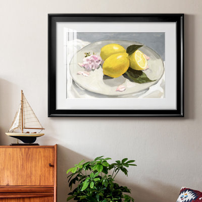 Lemons On A Plate II - Matted and Framed Under Acrylic Glass, Large Living Room Wall Art