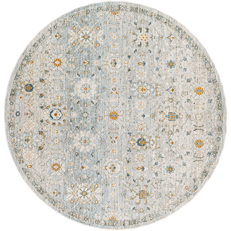 Tapis oriental en polyester tissé à la machine Tahoma, Rond 7 pi 10 po