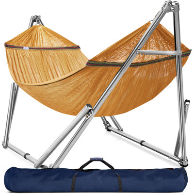  Hamac double avec support Capacité de 650 lb Hamac double avec barre d'écartement, acier inoxydable de qualité supérieure 201, installation des années 30, support de hamac flexible et portable, intérieur extérieur, jaune