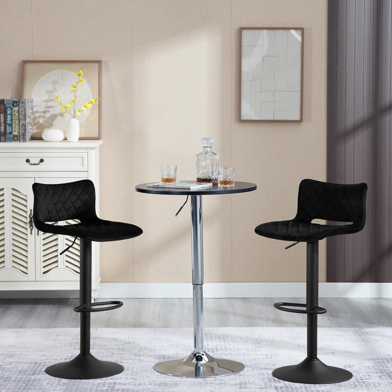 Upholstered Adjustable Height Counter Stool with Metal Frame,  Black
