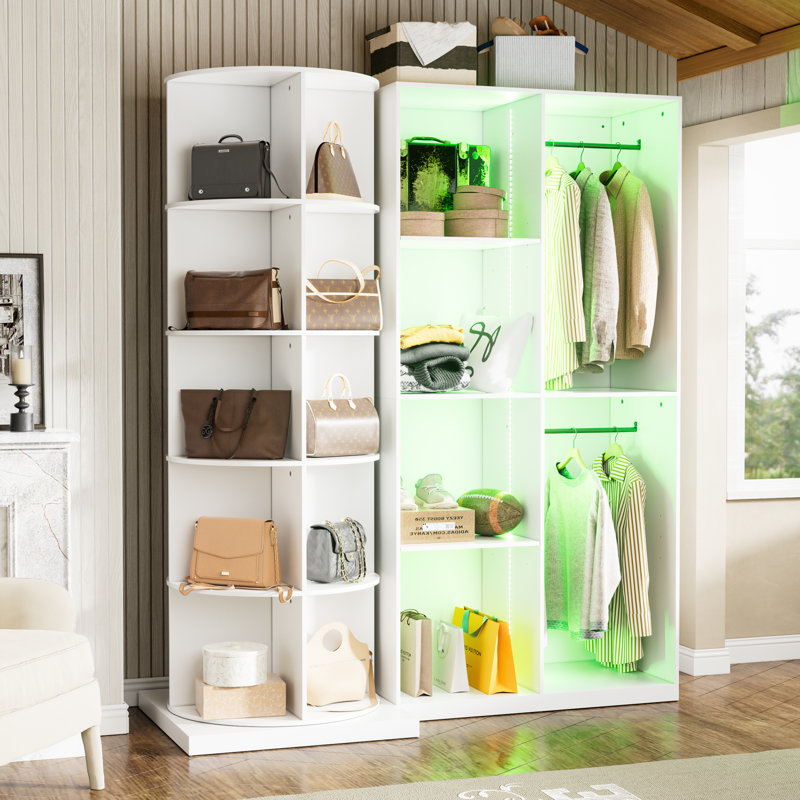 Hall Tree With 360-degree Rotating Shoe Rack, Coat Rack With 6 Modes Lights