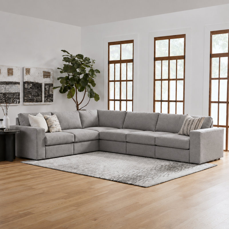 Flex Upholstered Modular Wide Arm 6-Seat Sectional, Pebble Dark Gray