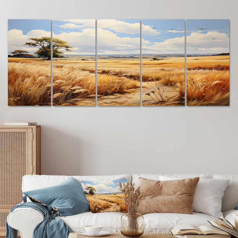 «Yellow Wheat Field Meadows II - Meadow», art mural 5 pièces, H 28 po x l 60 po