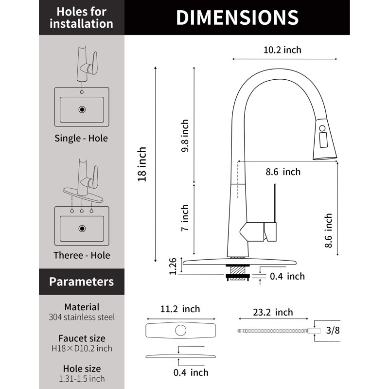 Sleek Pull Down Single Handle Kitchen Faucet, 18 Inch High Brushed Nickel Kitchen Faucet With Pull Down Sprayer